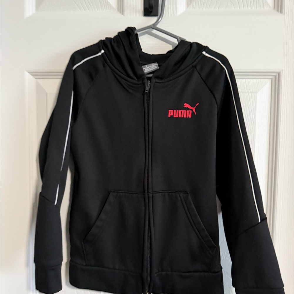 Puma Kids Black Hoodie with Pink Logo